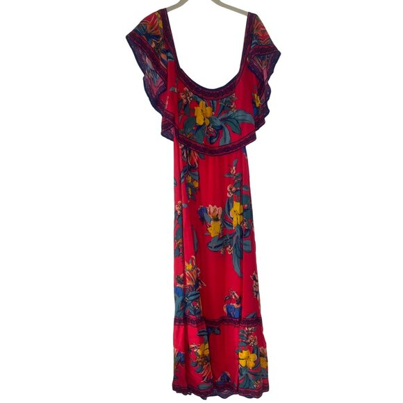 Flying Tomato Maxi Dress Womens S Red Floral Sleeveless Tropical Beach Resort Pa - Picture 3 of 9
